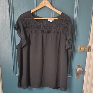 Carmen Marc Valvo Black Ruffle Sleeve Blouse